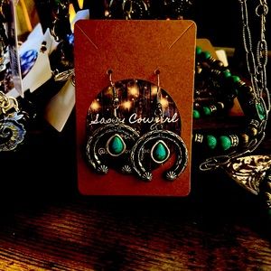 Silvertone Naja Turquoise Earrings